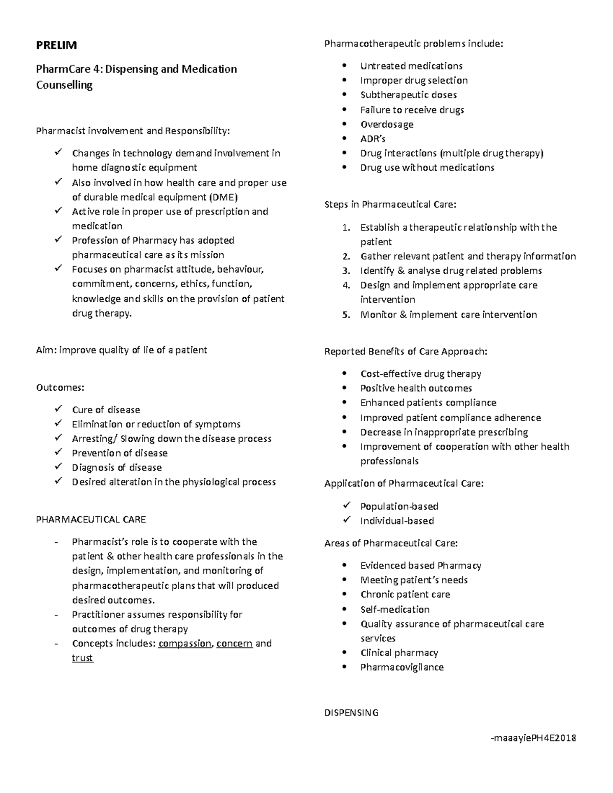 Dispensing - Study Well - PRELIM PharmCare 4: Dispensing and Medication ...