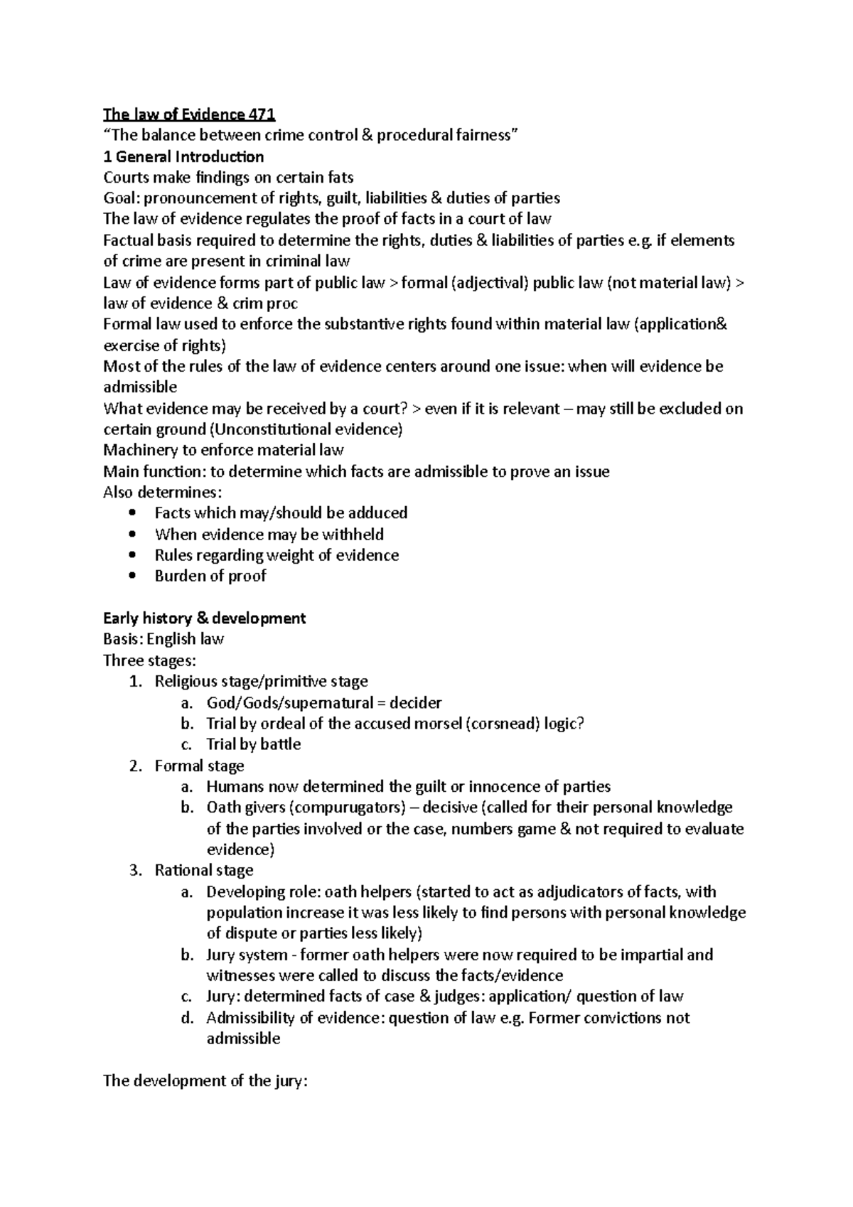 Law of Evidence 471 - Study and lecture notes - The law of Evidence 471 ...