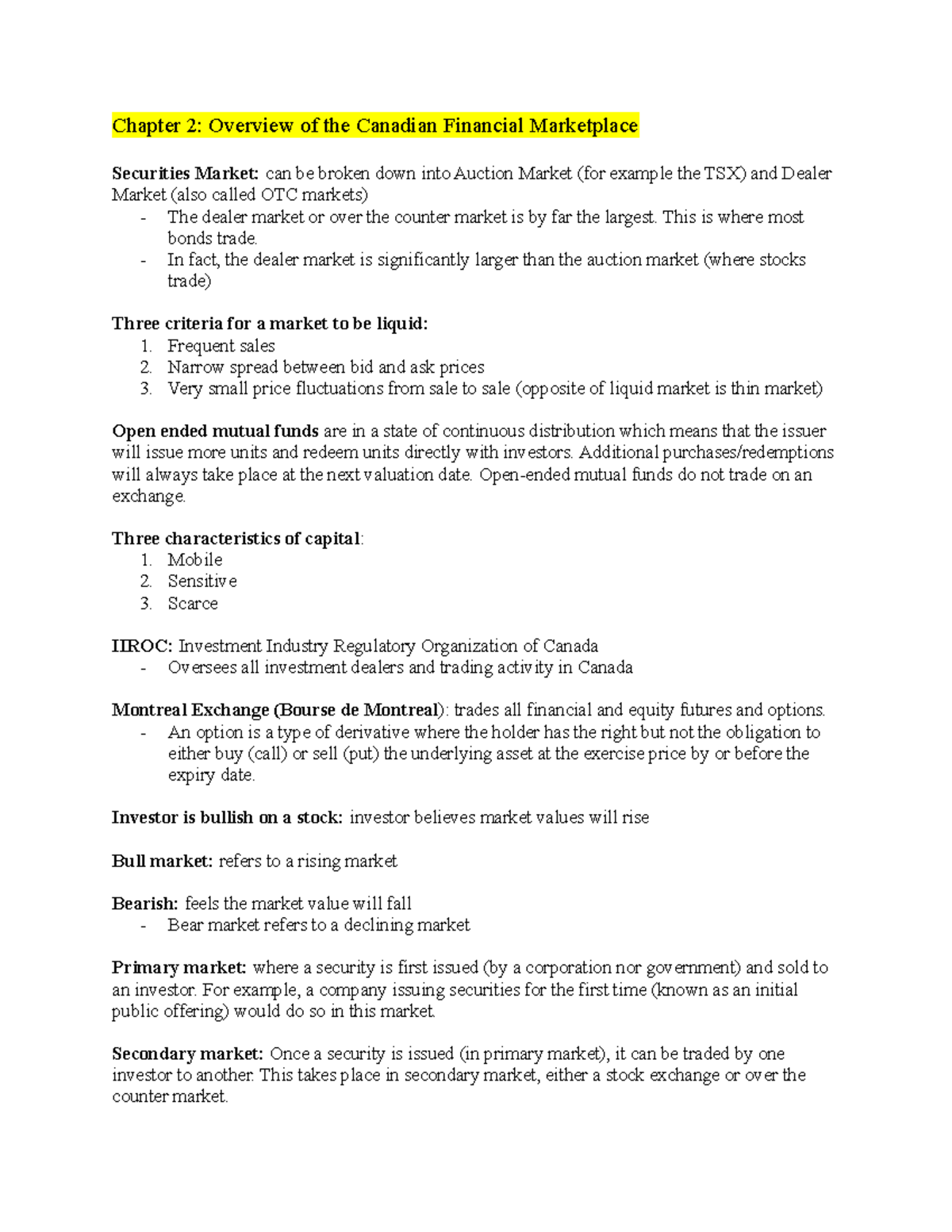 Chapter 2 Ific - notes - Chapter 2: Overview of the Canadian Financial ...