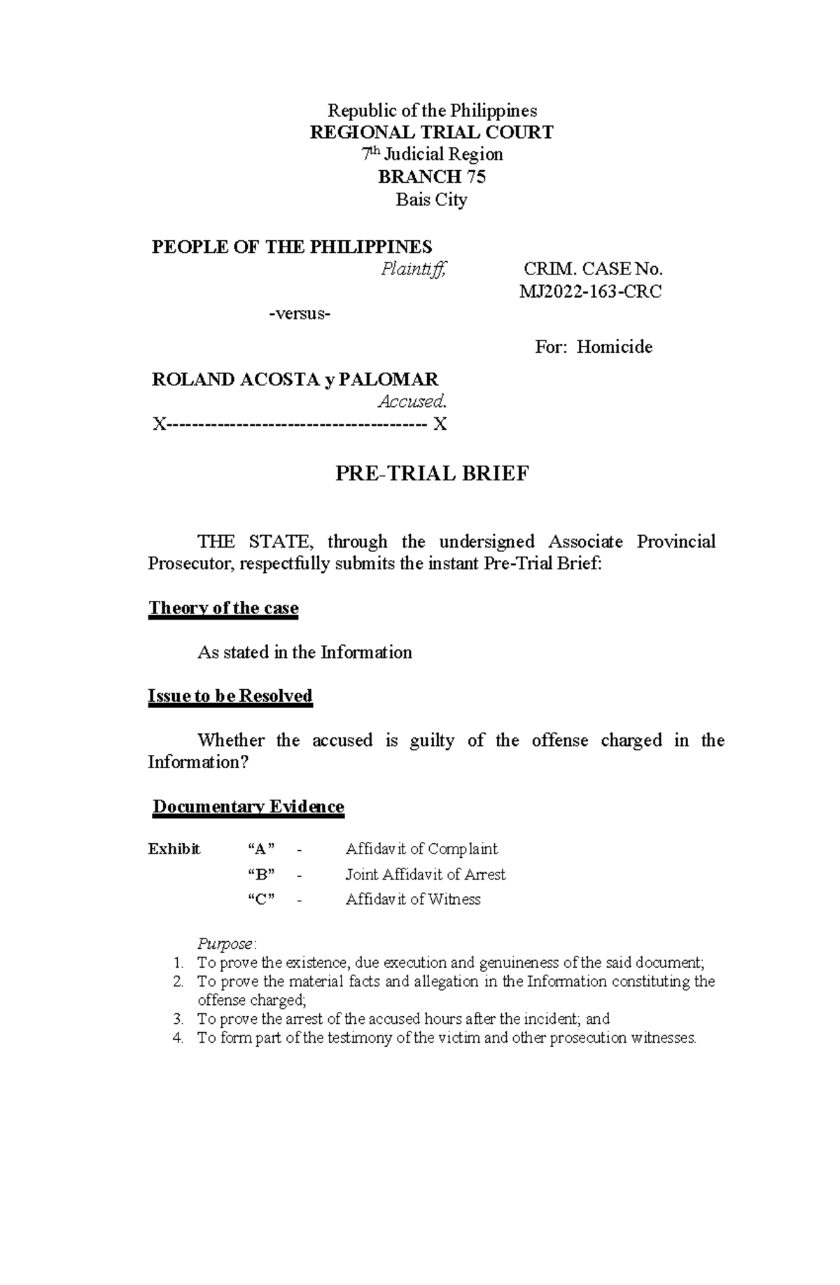 PT Brief Ppl vs. Roland Acosta Homicide - Republic of the Philippines ...