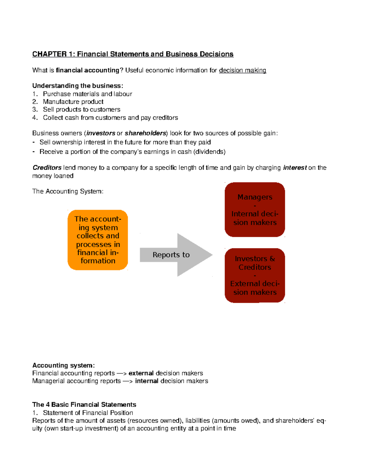 COMM 217 Class Notes (pre-midterm) - CHAPTER 1: Financial Statements ...