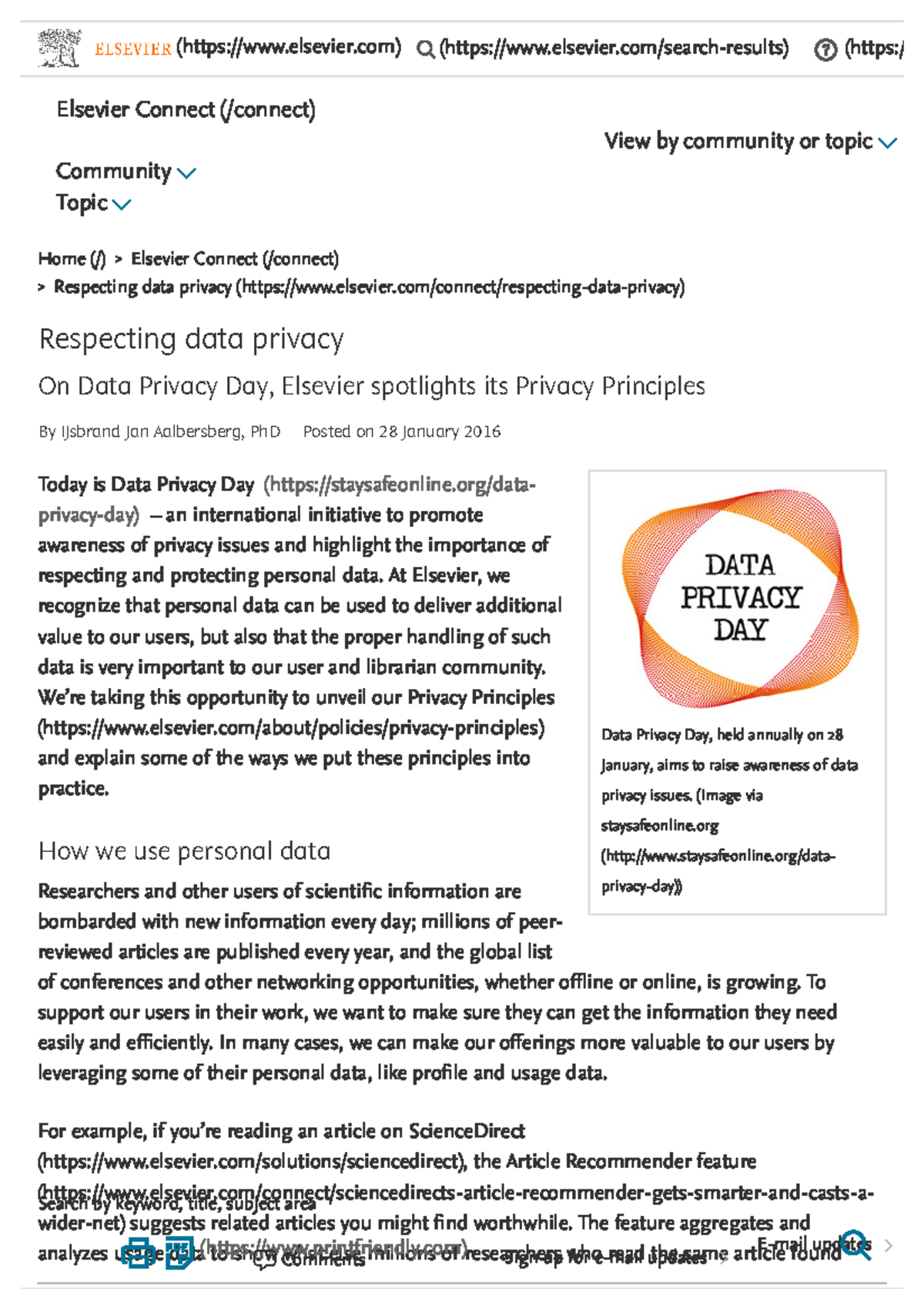 Respecting Data Privacy By Elsevier Principles - Elsevier Connect ...