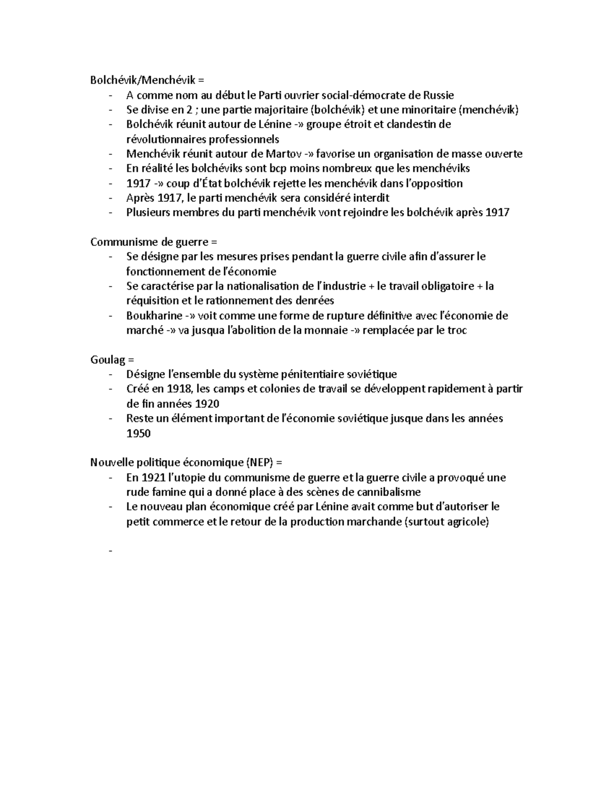 Définition bolvéchisme - Bolchévik/Menchévik = - A comme nom au début ...