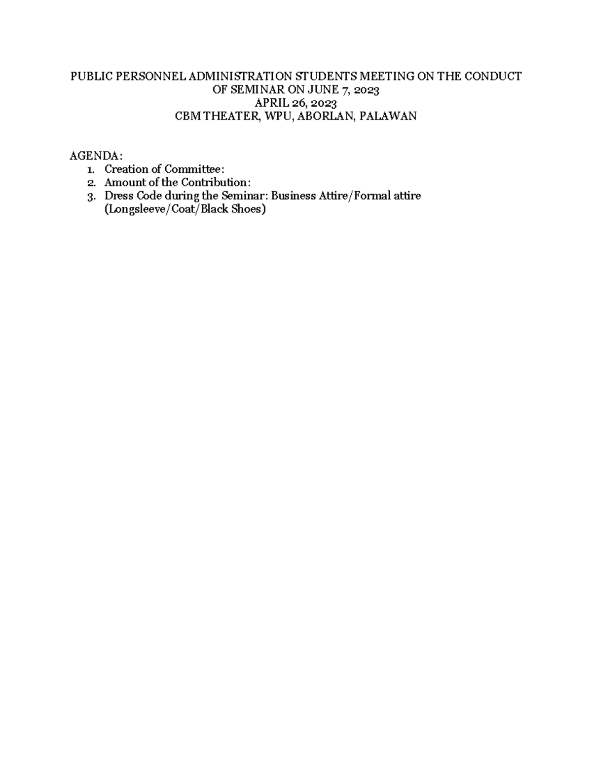 Procedures IN Conducting Seminar 1 - PUBLIC PERSONNEL ADMINISTRATION ...