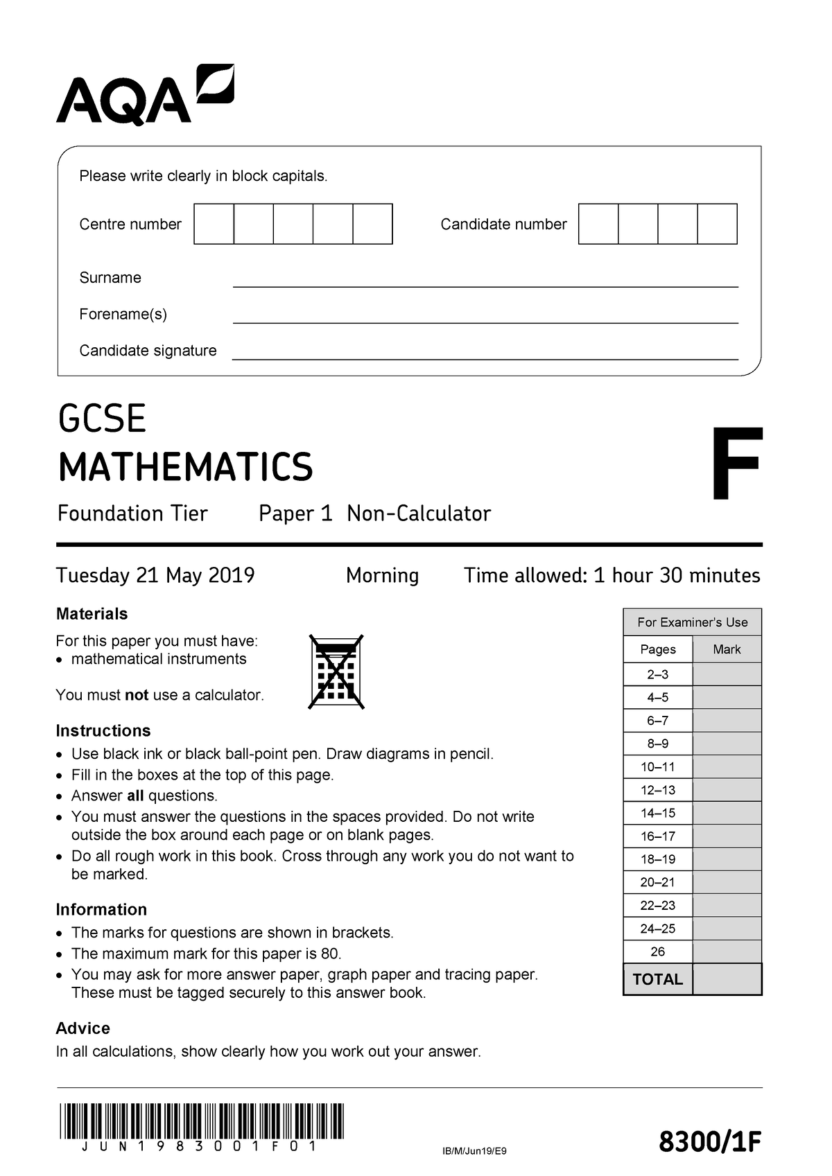 aqa-83001-f-qp-jun19-lecture-notes-14-please-write-clearly-in-block