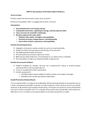 UNIT II - Lecture notes on Chapter 2 - NCM 114: CARE OF THE OLDER ...