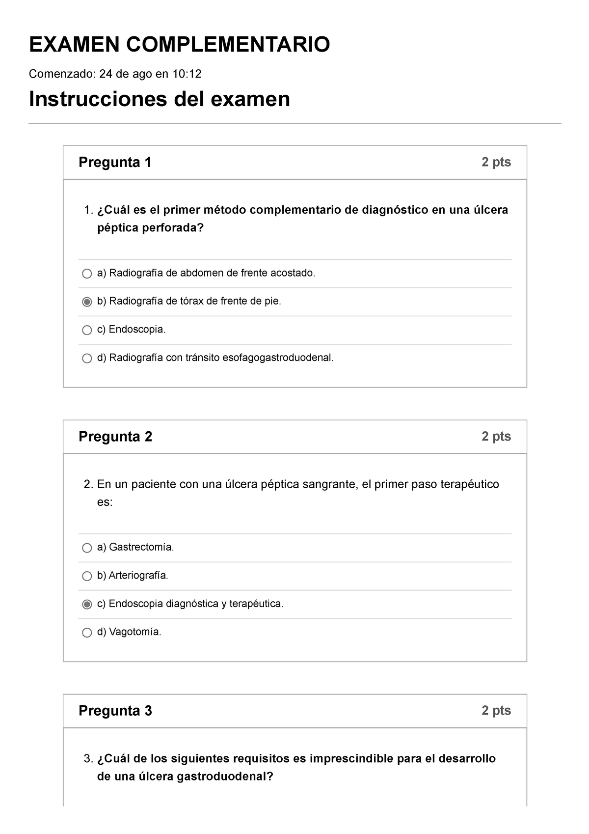 Examen Examen Complementario Examen Complementario Comenzado De Ago En Instrucciones