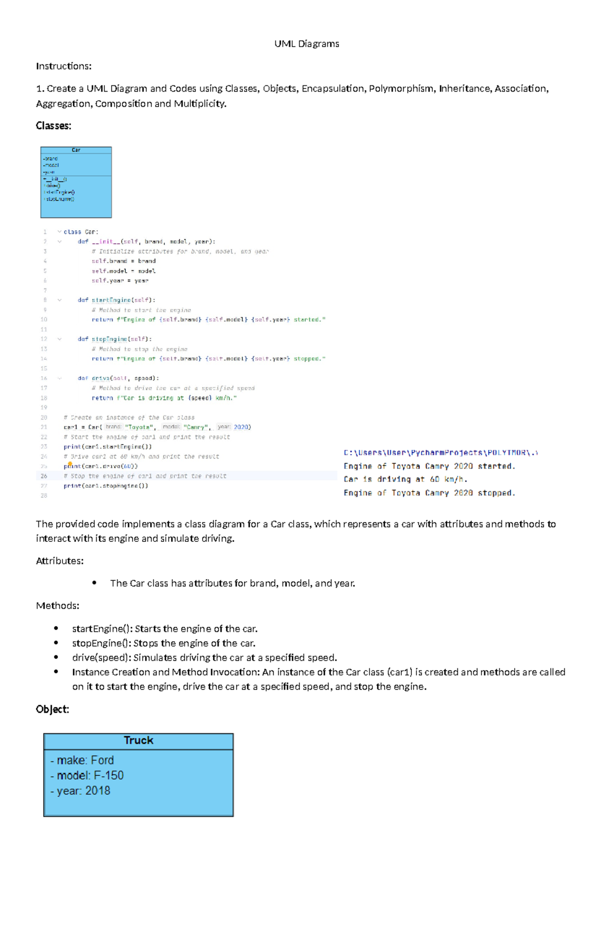 UML - Unified Modeling Language - UML Diagrams Instructions: 1. Create ...