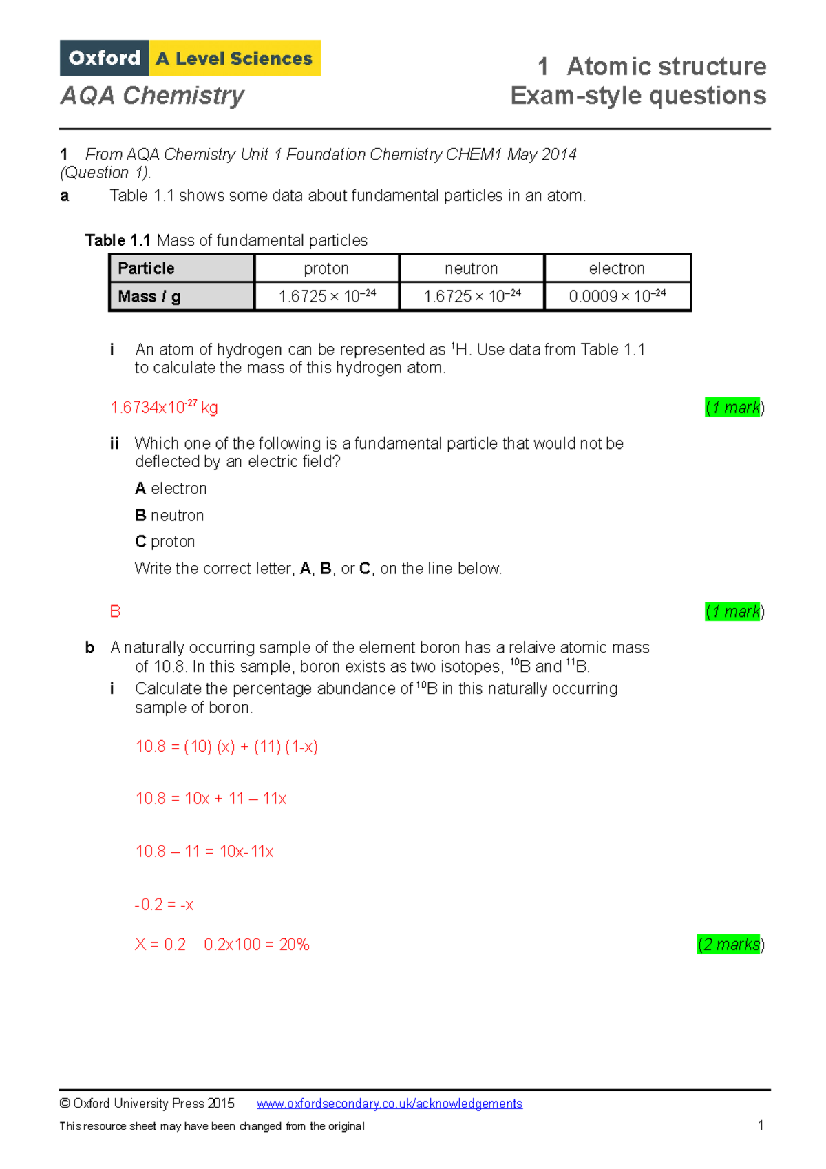 Chemistry Chapter 1 Revision Questions Very Helpful AQA Chemistry Exam style Questions 1 From 