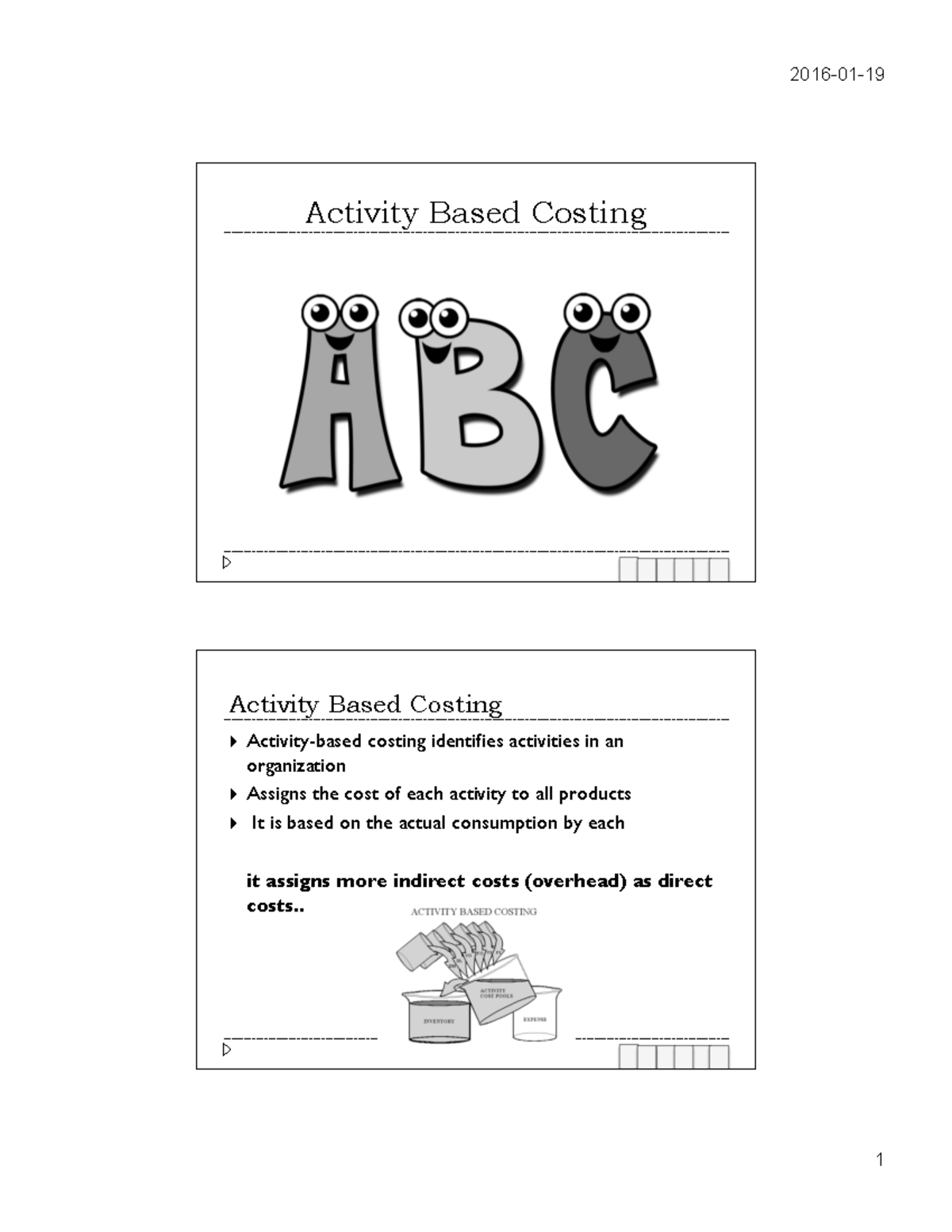 Activity Based Costing Notes - Activity Based Costing Activity Based ...