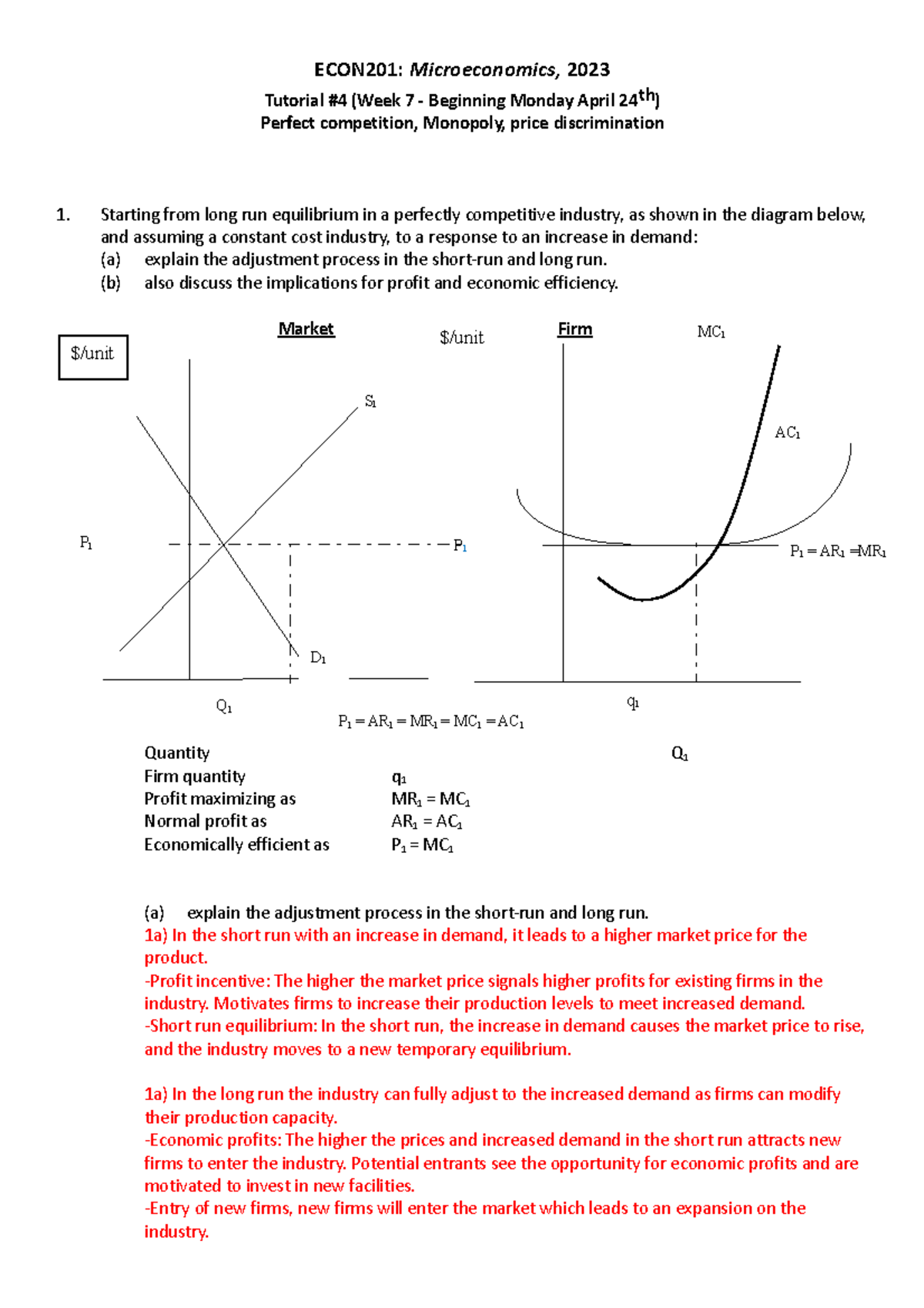 ECON201 2023 Tutorial 4 - ECON201: Microeconomics, 2023 Tutorial #4 ...