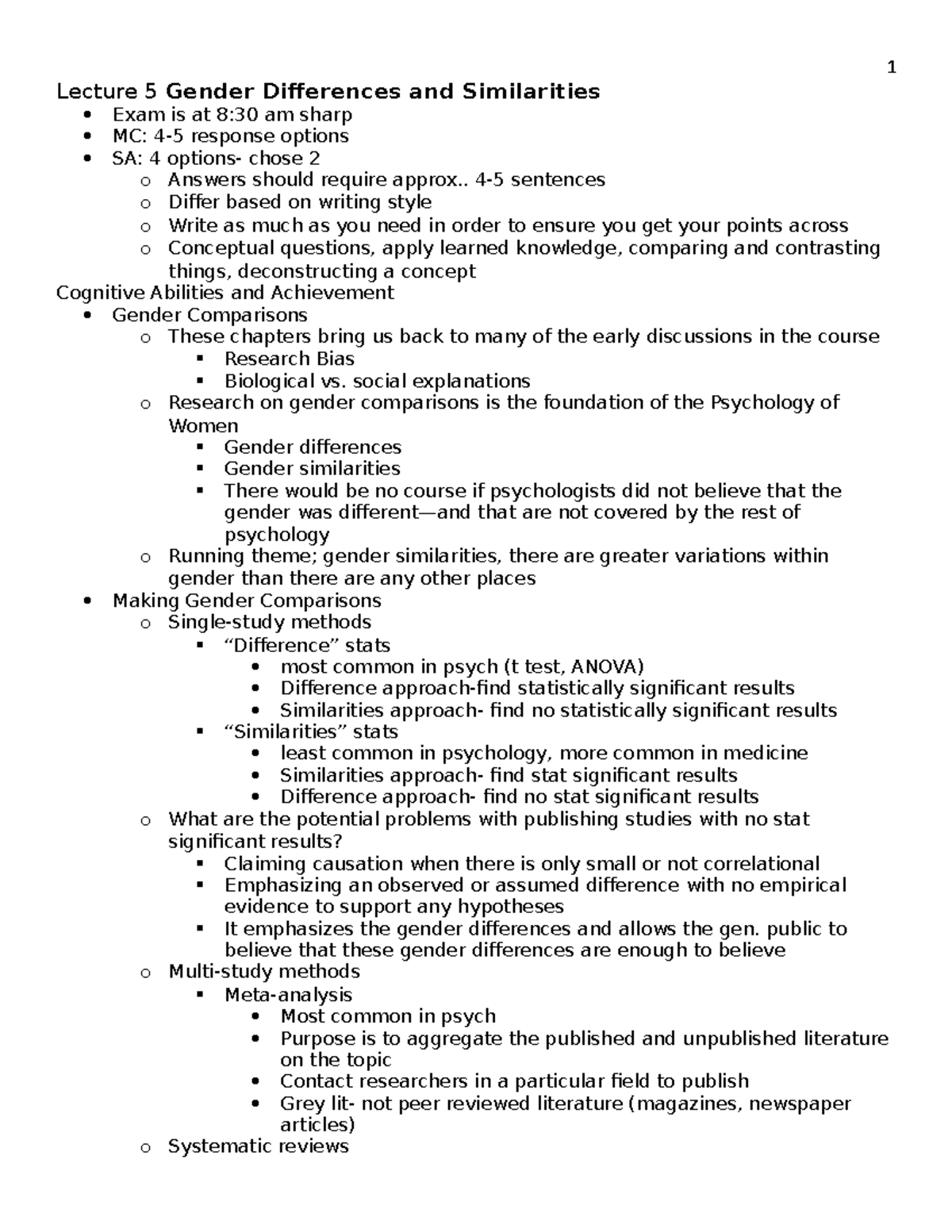 Lecture 5 Gender Differences and Similarities 10 - Lecture 5 Gender ...