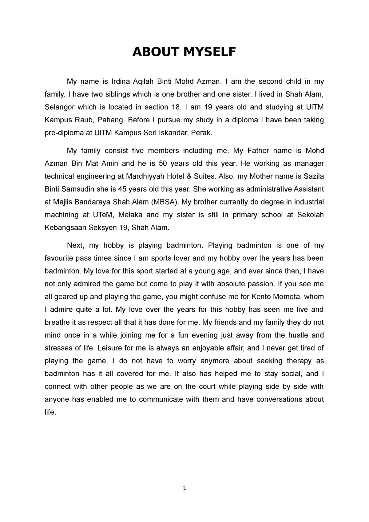 essay on my name