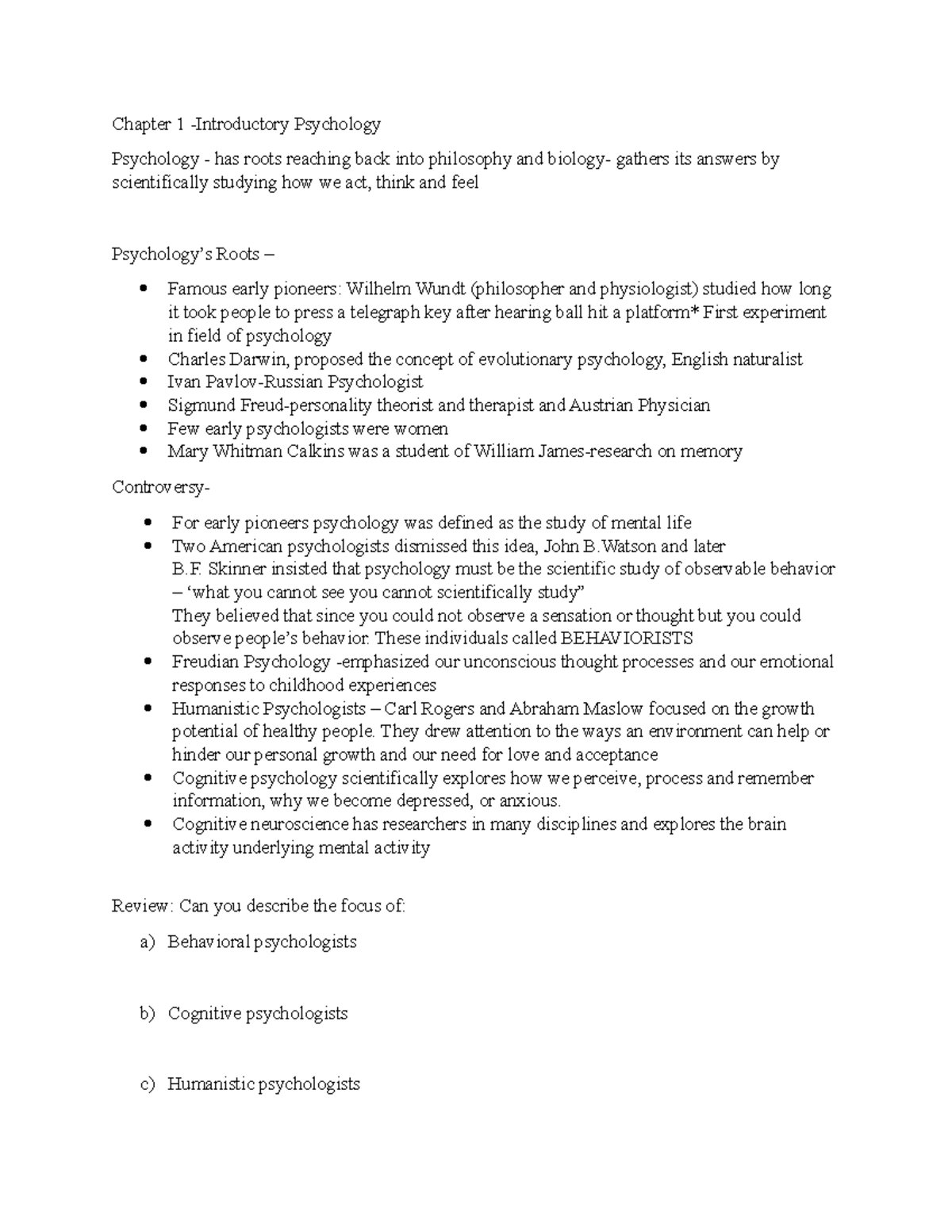 Introductory Psychology Chapter 1 - Chapter 1 -Introductory Psychology ...