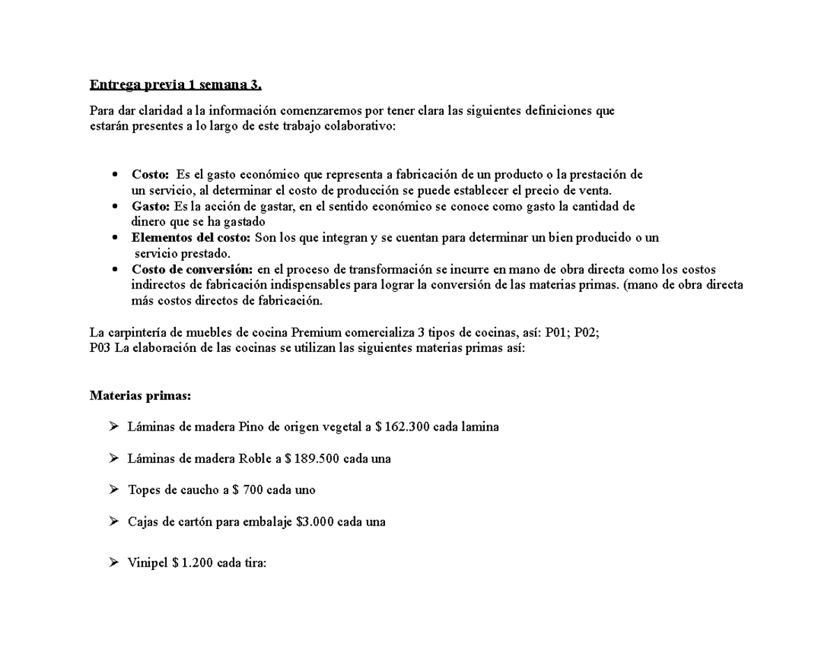 Entrega previa 1 semana 3 correccion Costos Y Presupuestos - Entrega ...
