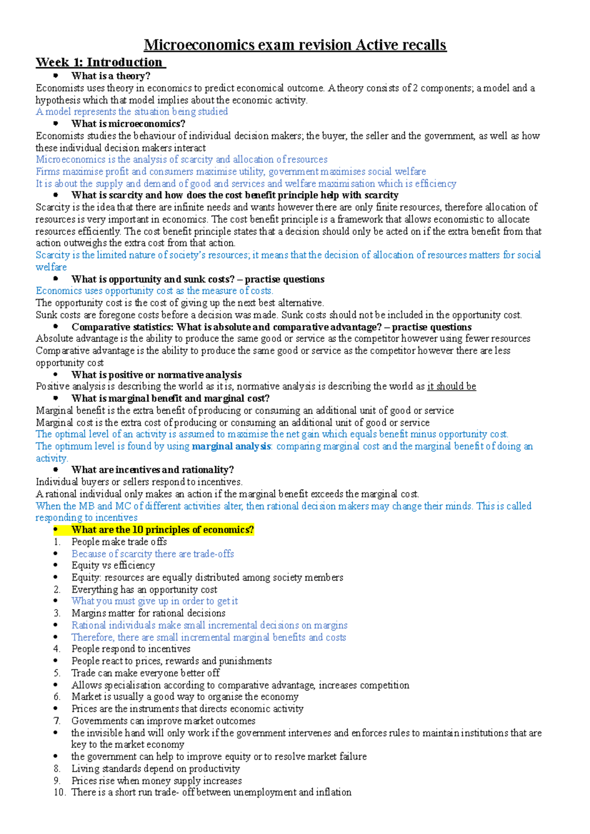 Microeconomics exam revision Active recalls - A theory consists of 2 ...