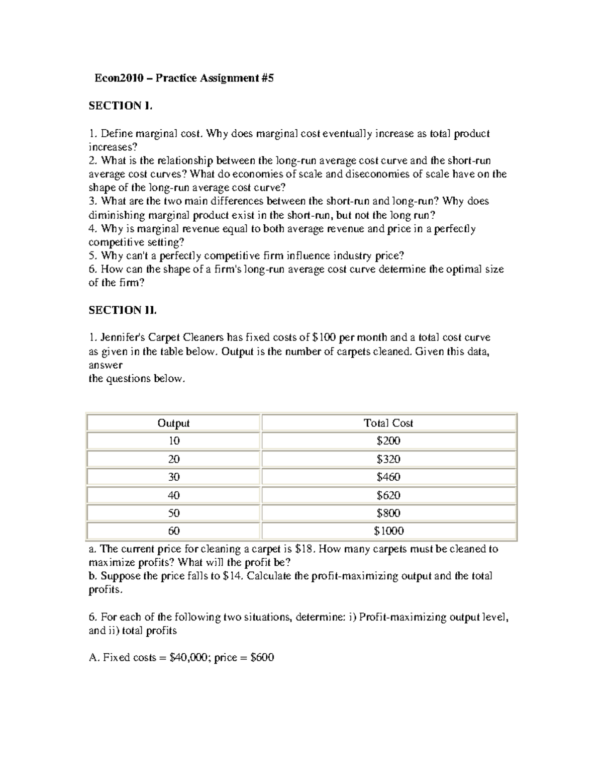 ECON 2010 2014 Assignment 5 + Solution - Econ2010 – Practice Assignment ...