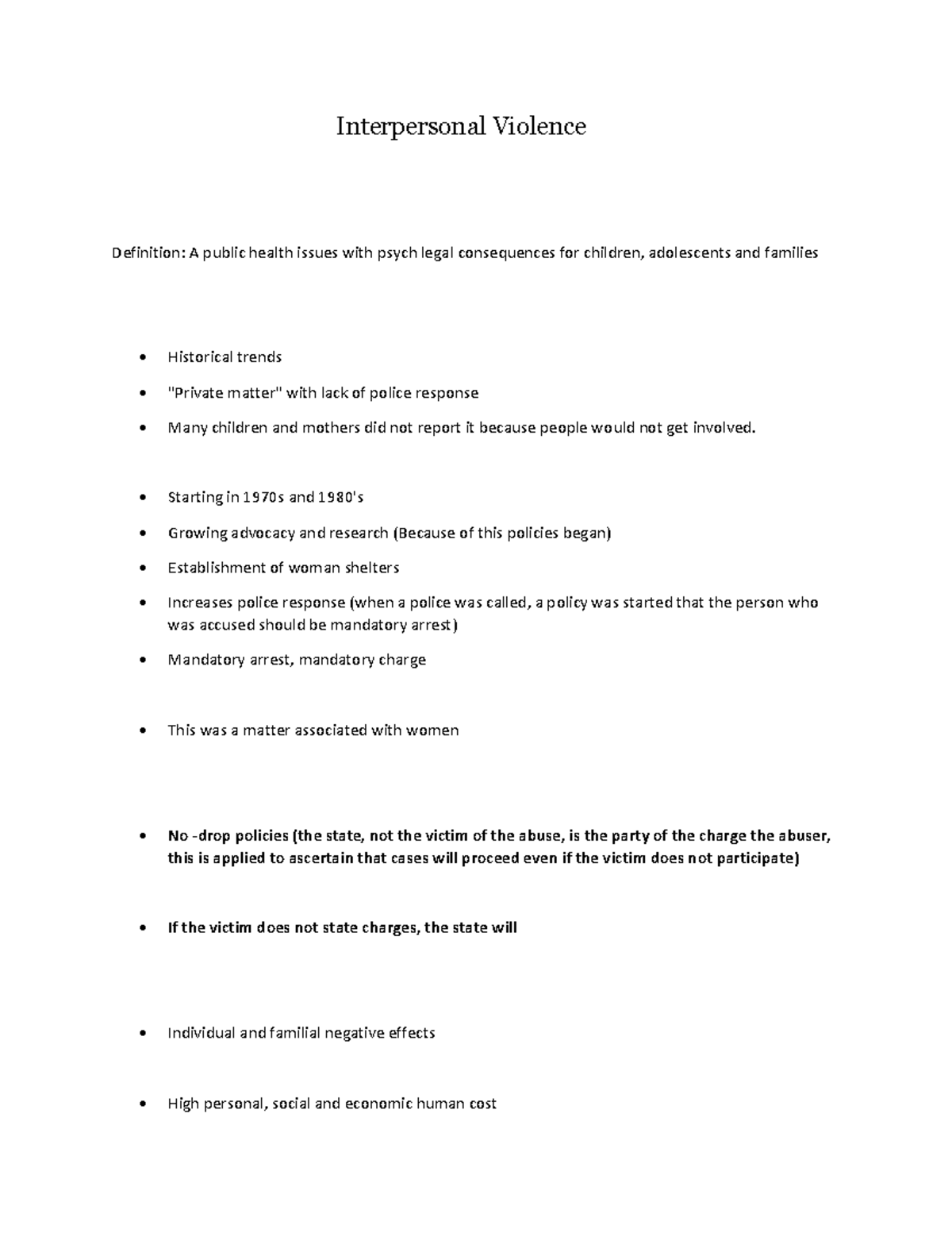Interpersonal Violence Notes - Interpersonal Violence Definition: A ...