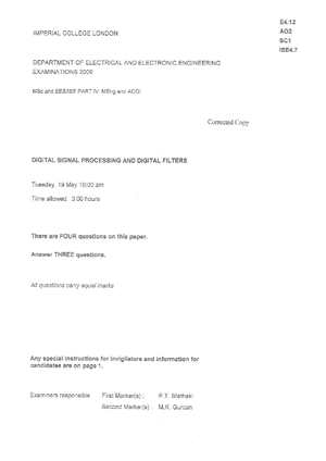 EE4-12 Digital Signal Processing and Digital Filters EXAM Paper Summer ...