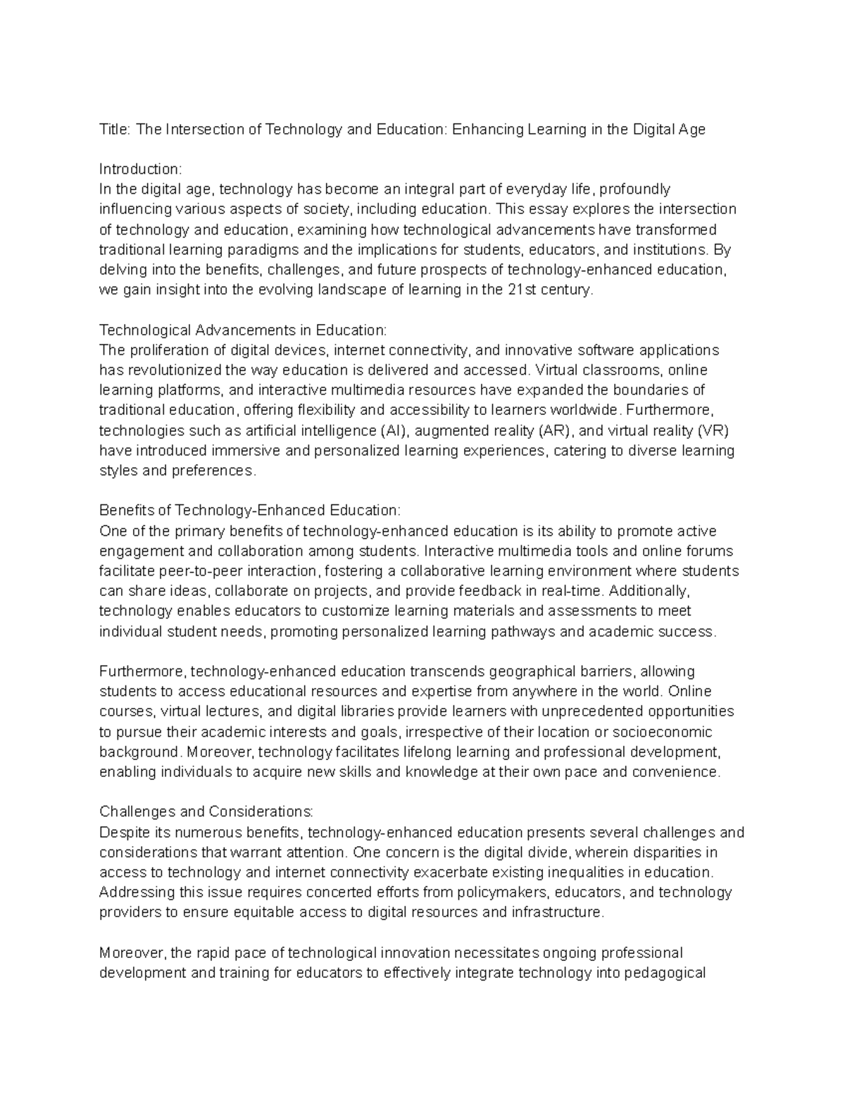 Unit 1: Assignment 2 - Title: The Intersection of Technology and ...