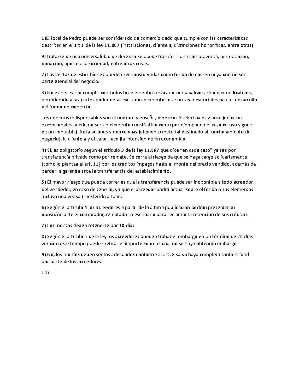 Trabajo practico sobre fondos de comercio 1)El local de Pedro puede ser considerado de Trabajo practico sobre fondos de comercio 1)El local de Pedro puede ser considerado de