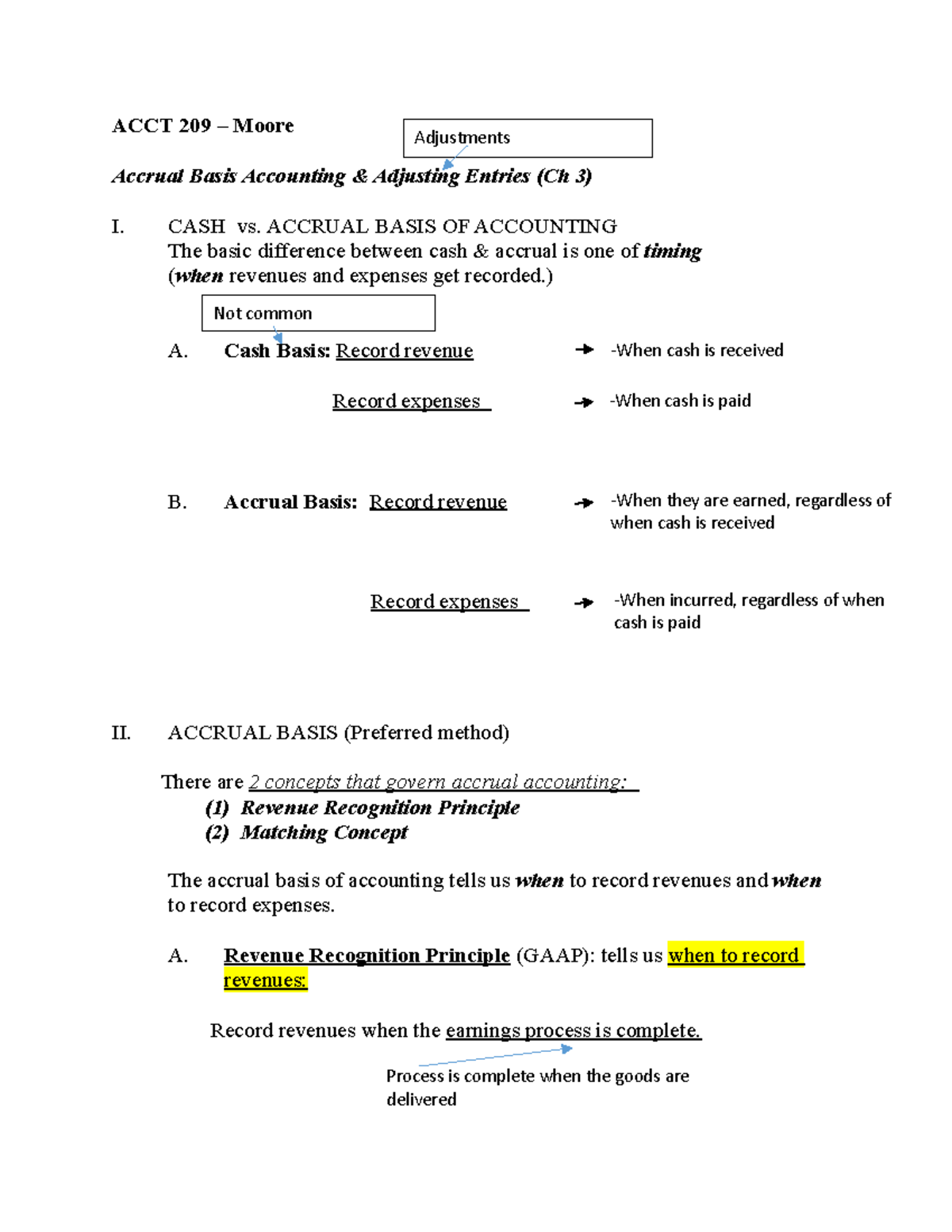 ACCT 209 – Unit 1C Notes Chapter 3 - ACCT 209 – Moore Accrual Basis ...