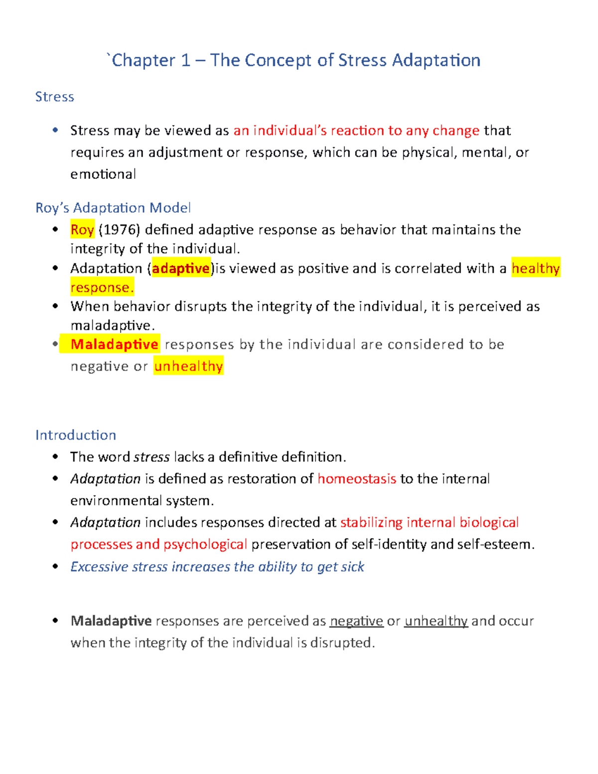 Exam 1 CH 1 Stress Adaptation - `Chapter 1 – The Concept Of Stress ...