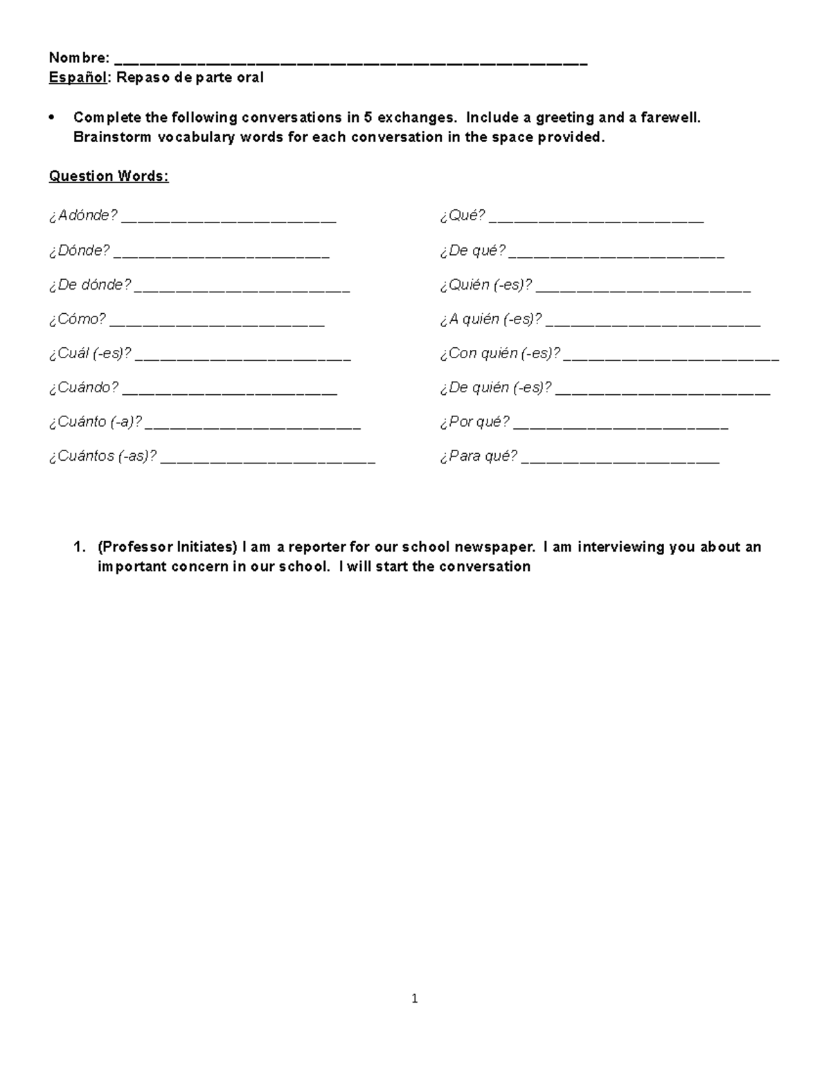 Spanish Speaking Exam Practice