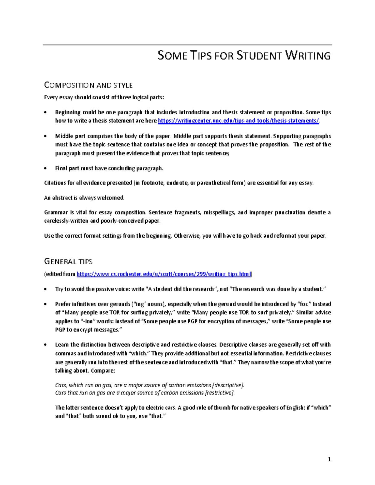 Attachment 4 - Assignment notes - 1 SOME TIPS FOR STUDENT WRITING ...