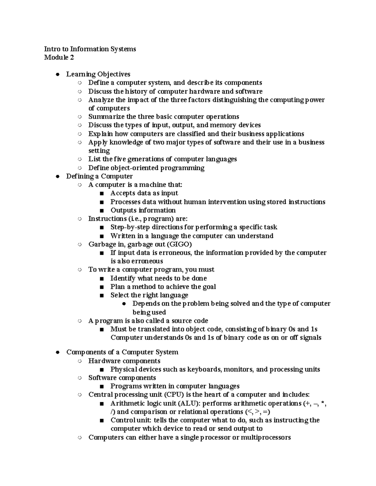Intro to Information Systems Module 2 Intro to Information Systems