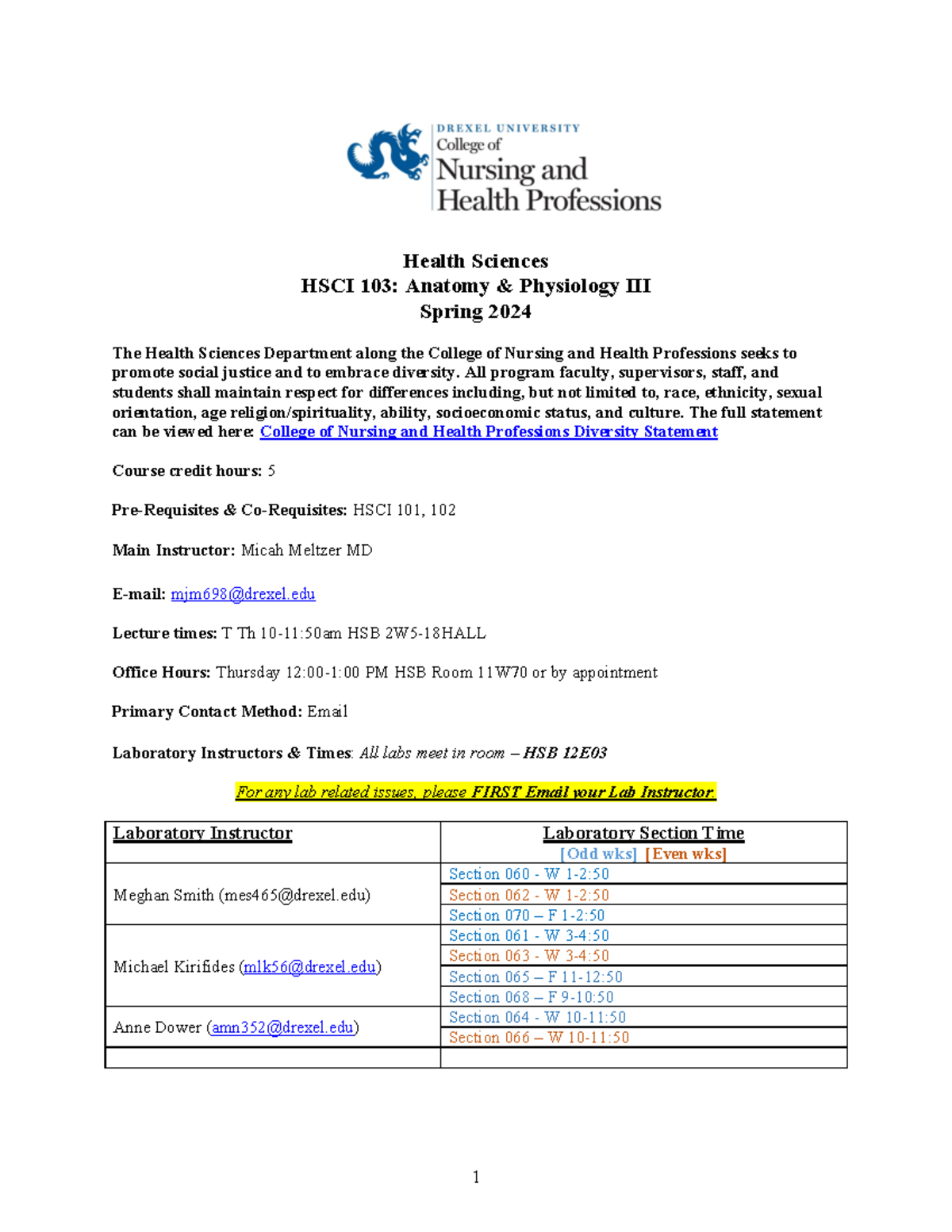 Hsci 103 Syllabus Health Sciences Hsci 103 Anatomy Physiology