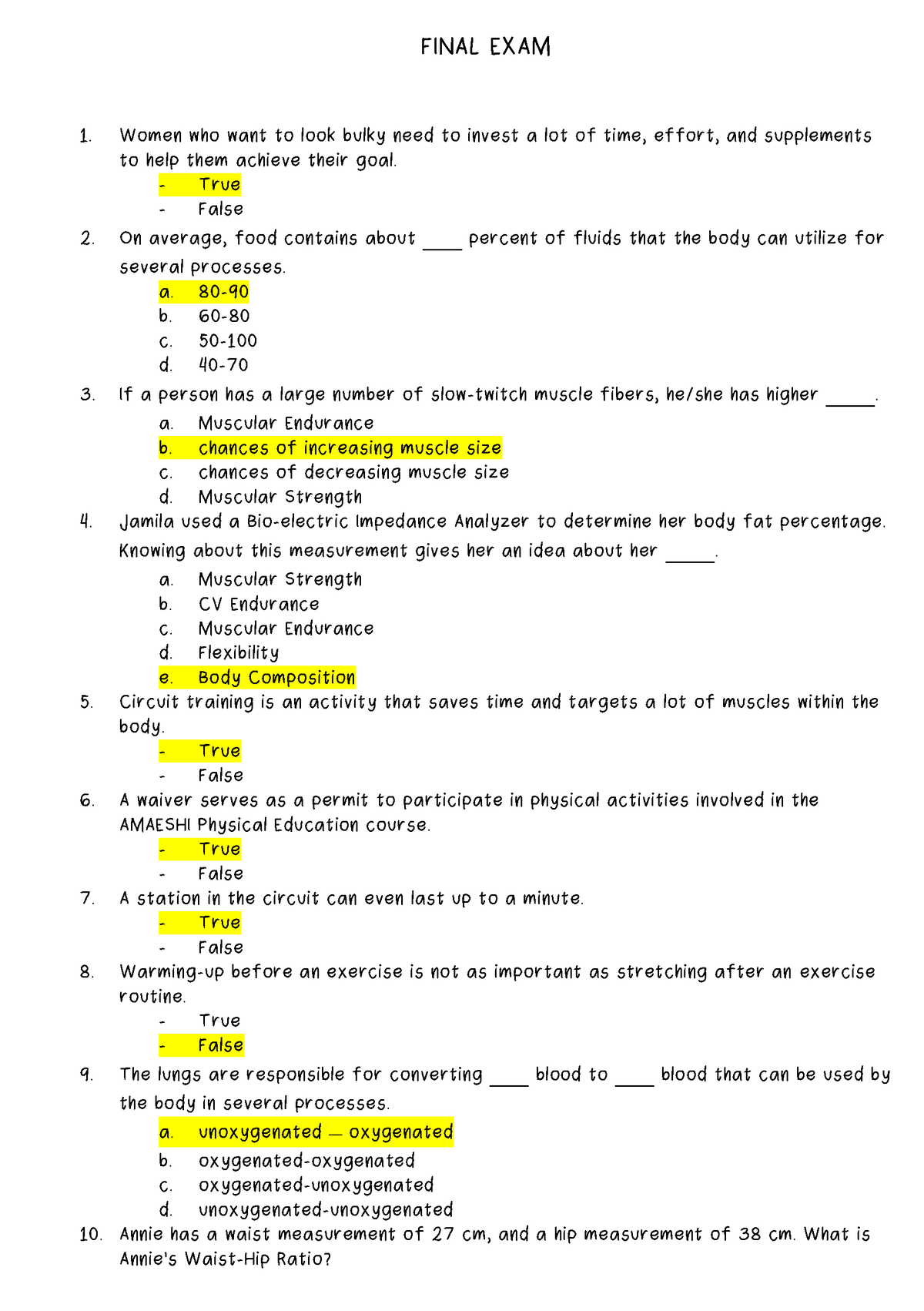 Final EXAM - FINAL EXAM Women who want to look bulky need to invest a ...