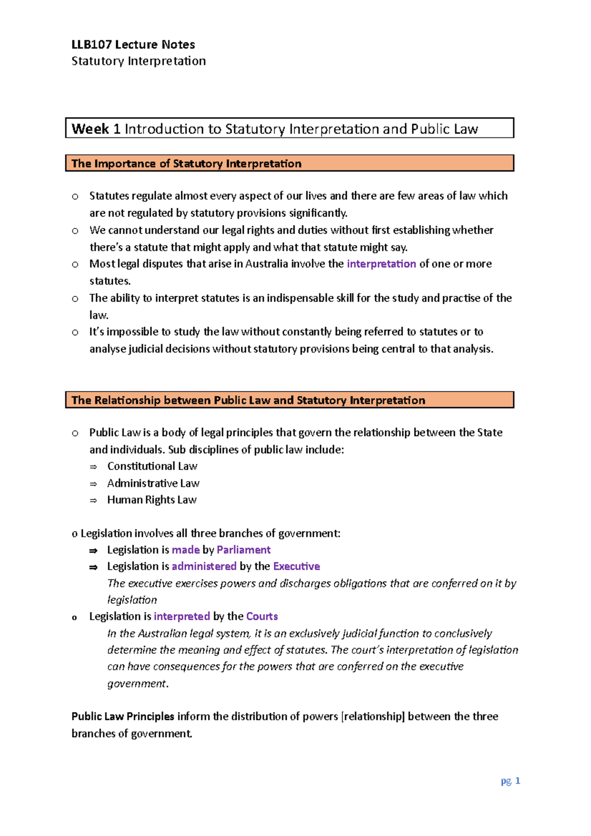 First three weeks lecture content - Statutory Interpretation Week 1 ...