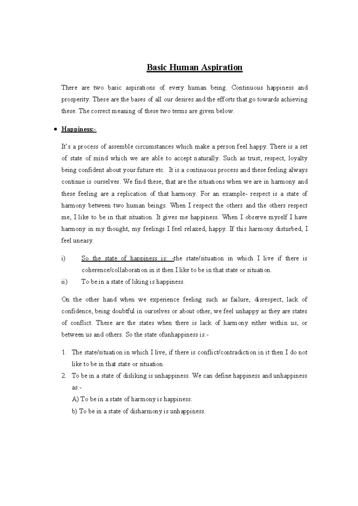 Basic human aspiration Basic Human Aspiration There are two basic