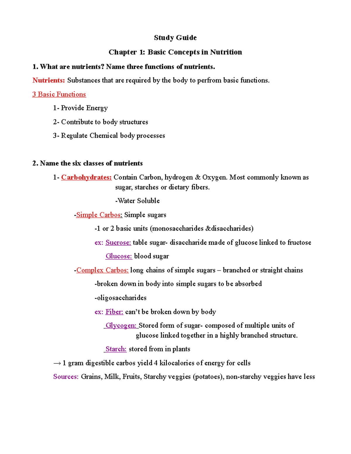 FSHN 185- Ch. 1 Basic Concepts In Nutrition - Study Guide Chapter 1 ...