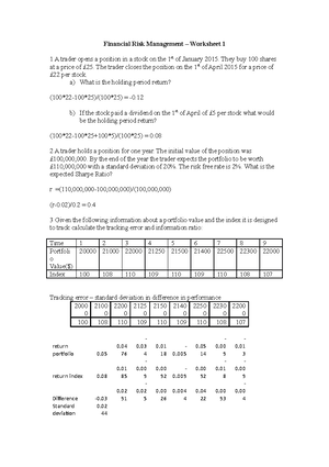 Financial Risk Management Worksheet 3 - Studocu