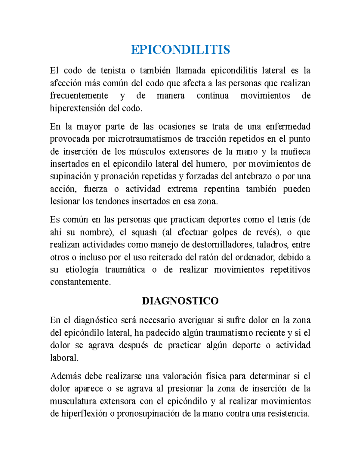 Epicondilitis, epitrocleitis y cupula radial - EPICONDILITIS El codo de ...
