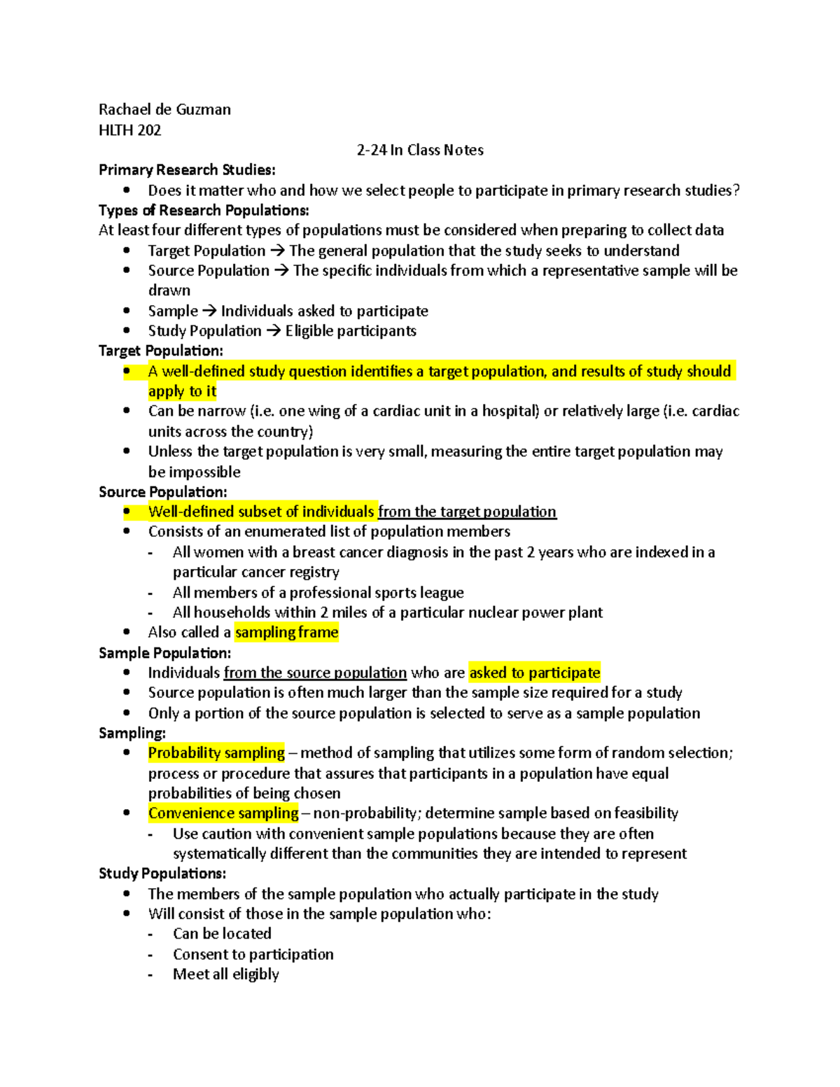 2-24 In Class Notes (Primary Research Studies) - Rachael de Guzman HLTH ...