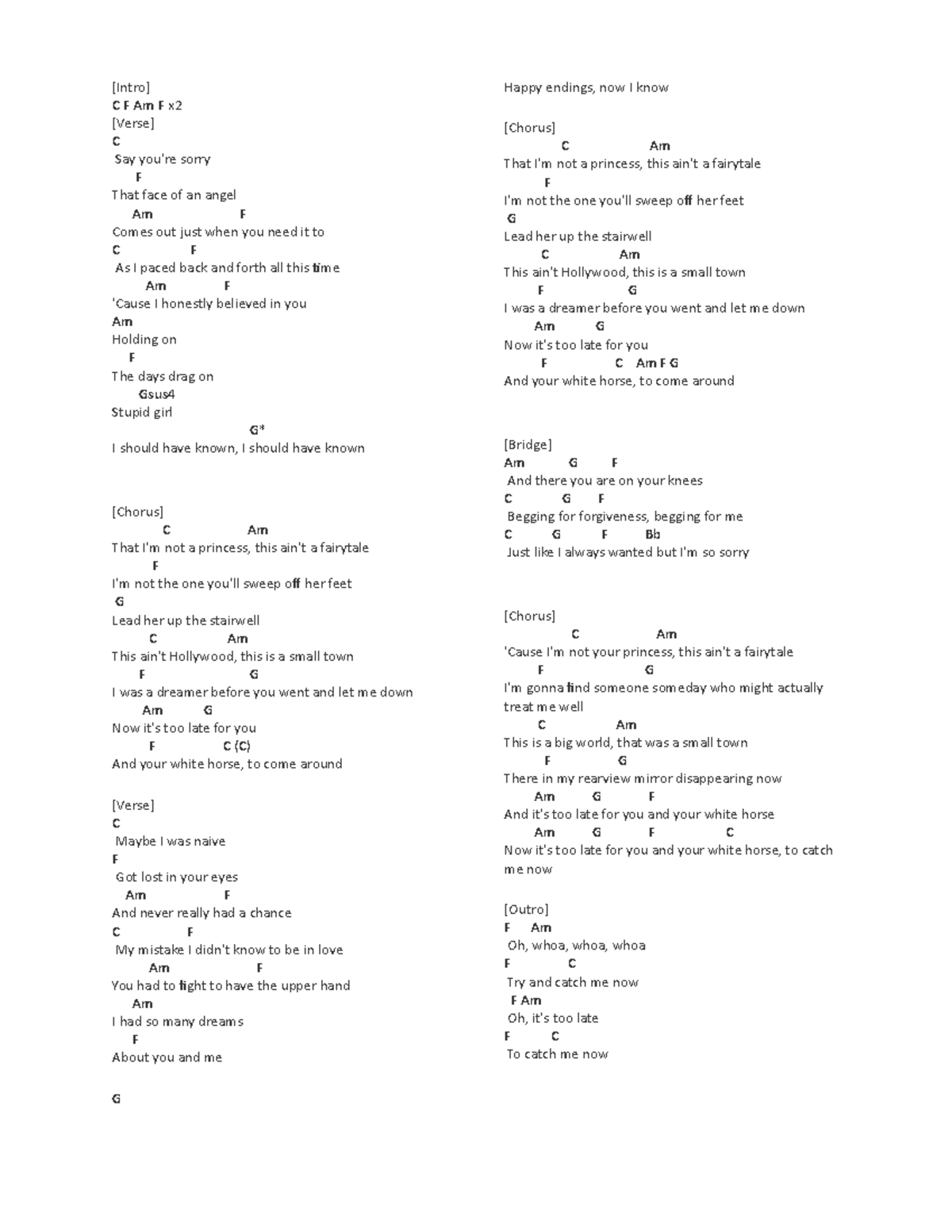 Tylr white horse chords [Intro] C F Am F x [Verse] C Say you're