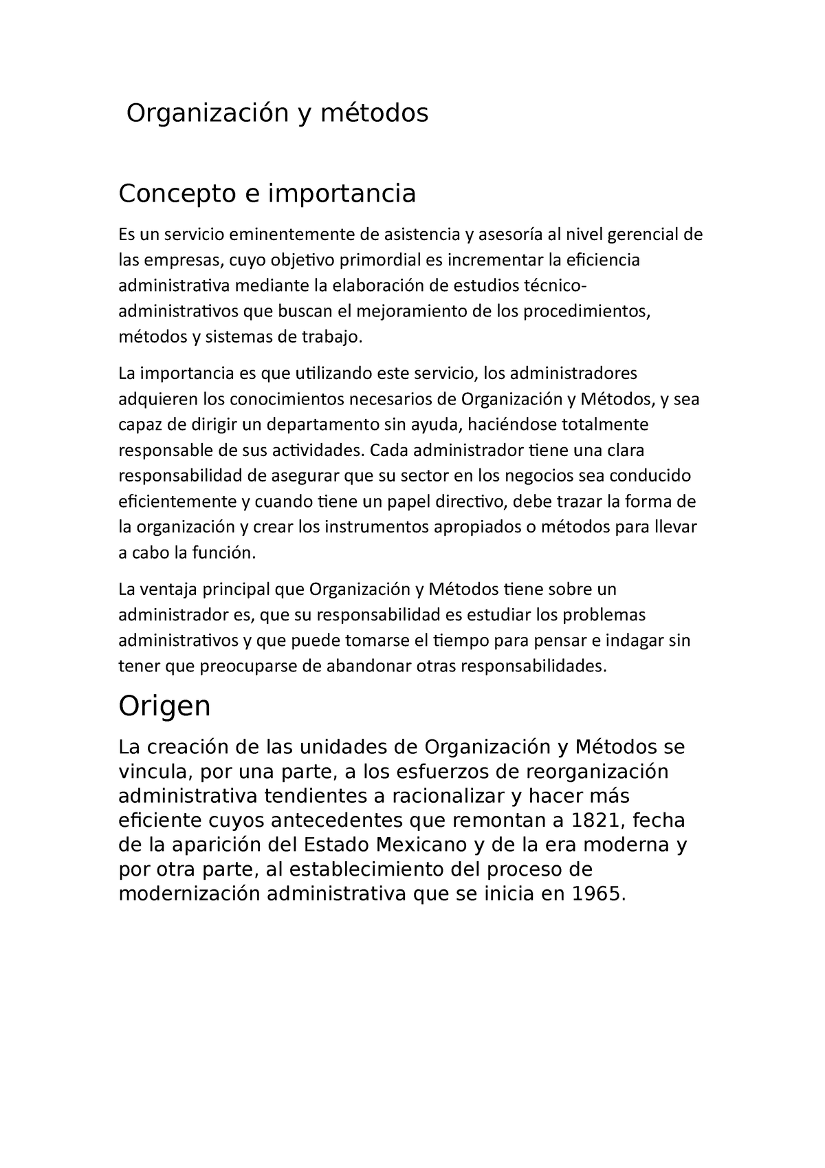 Organización Y Métodos Organización Y Métodos Concepto E Importancia