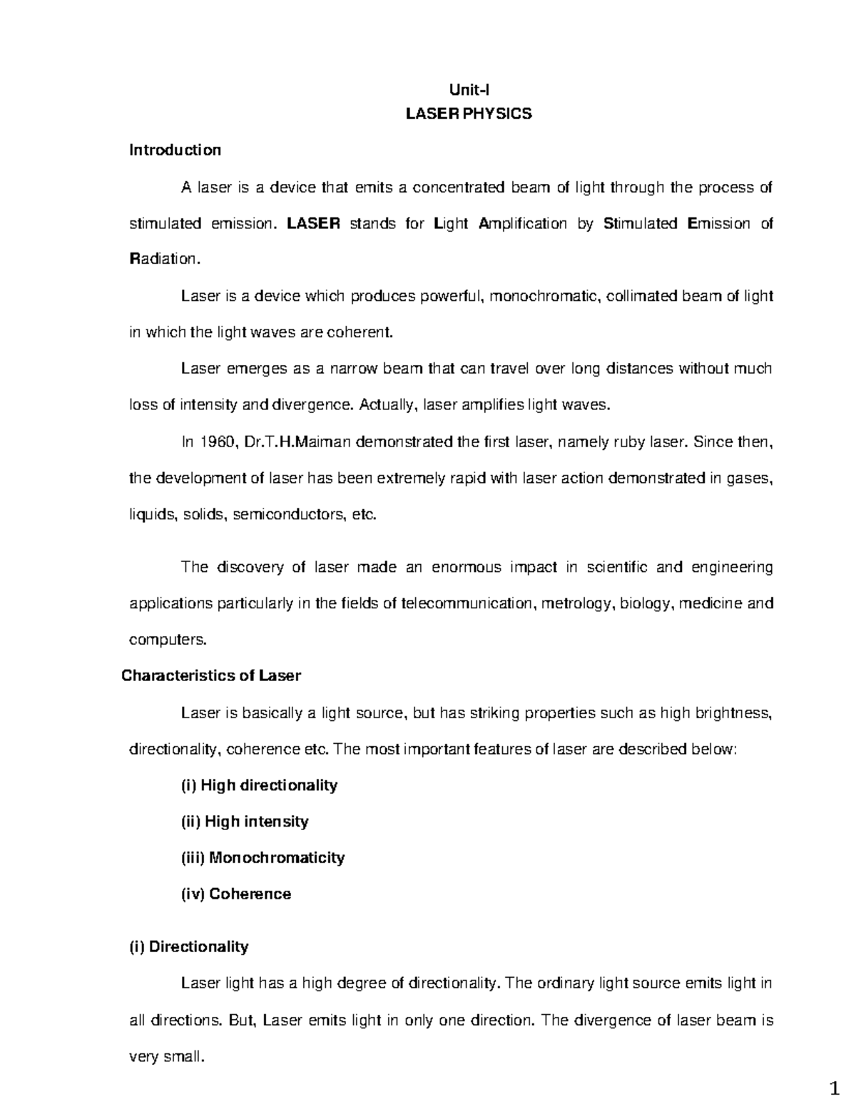 Unit 1-Lasers - physics for information material for laser chapter for ...