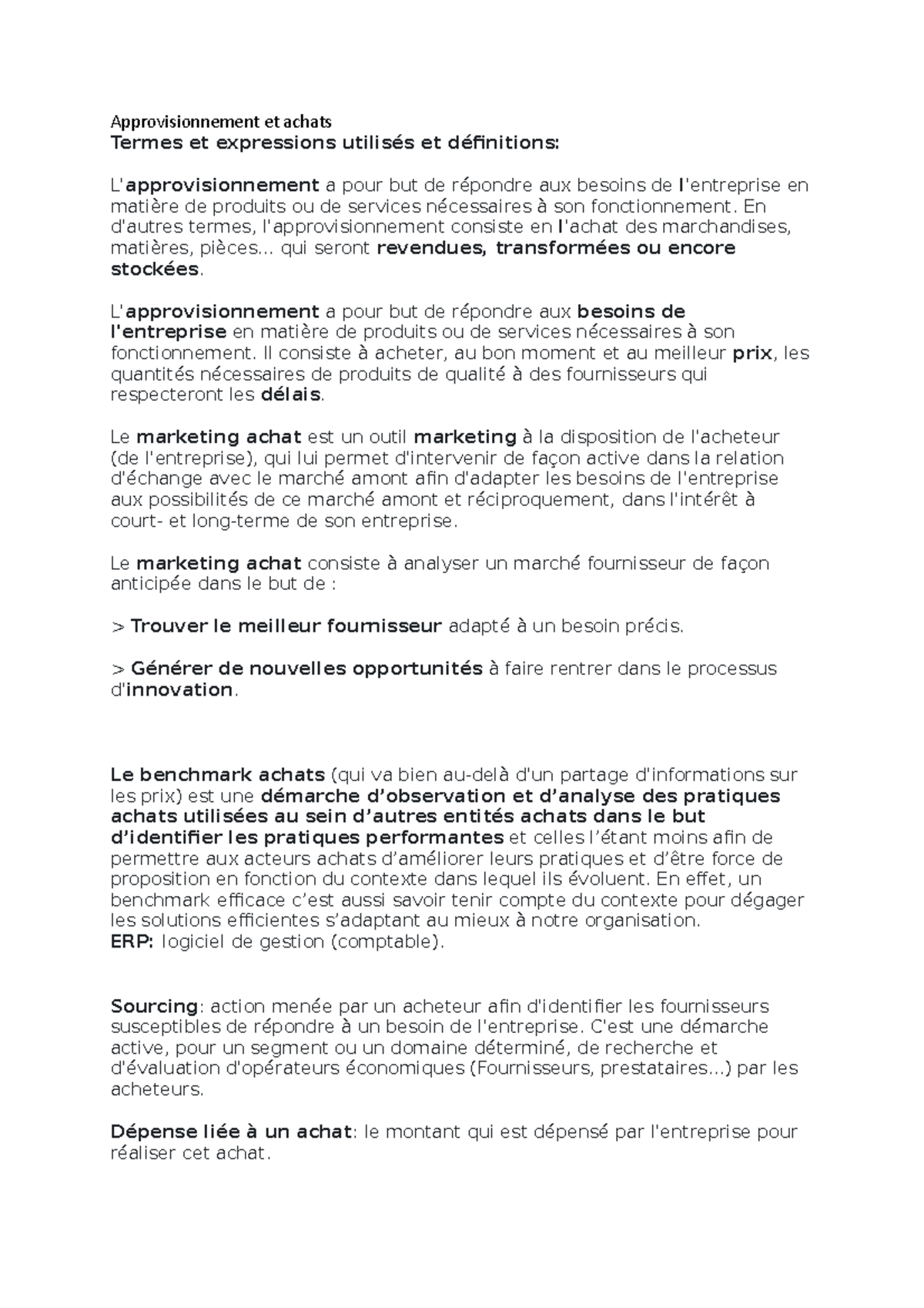 Approvisionnement Et Achats - Approvisionnement Et Achats Termes Et ...