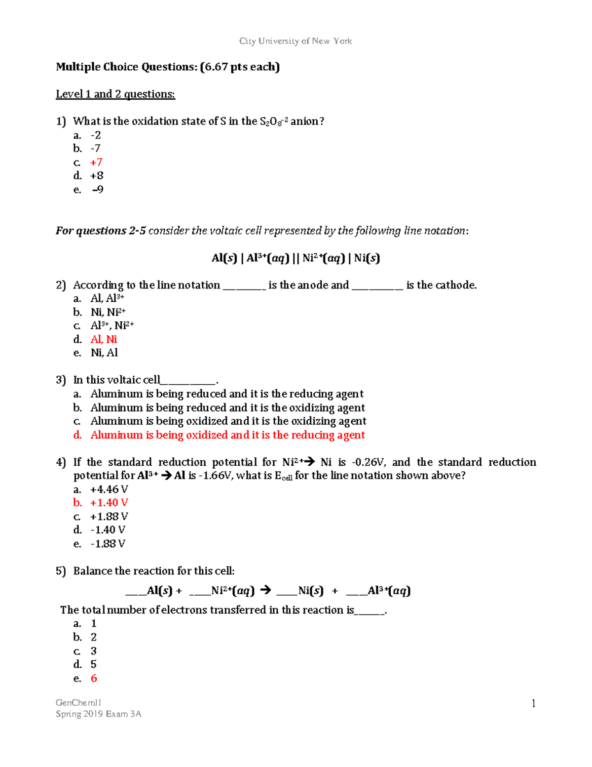 practice exam questions for review and tips - GenChemII 1 Multiple ...