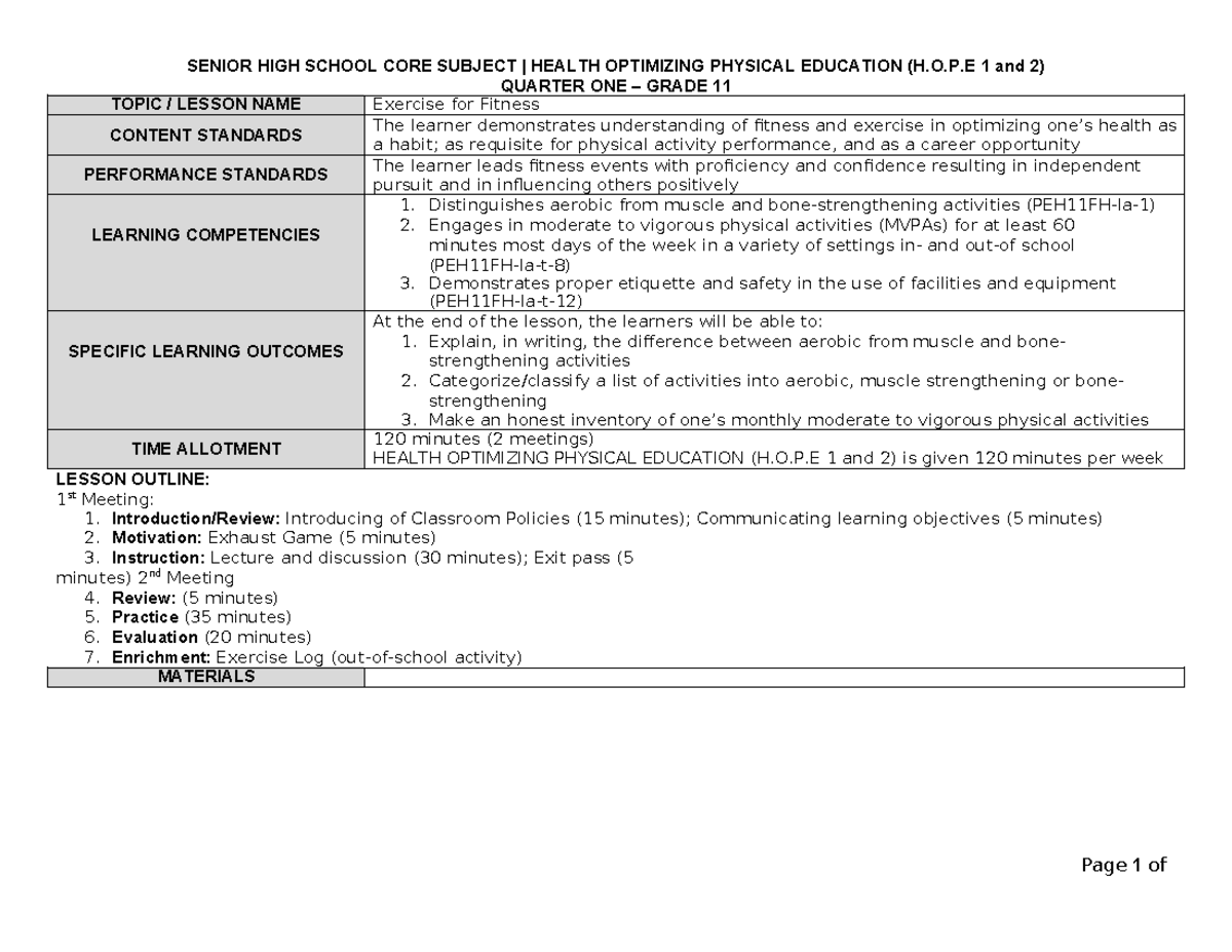 10 physical education and health - QUARTER ONE – GRADE 11 Page 1 of ...