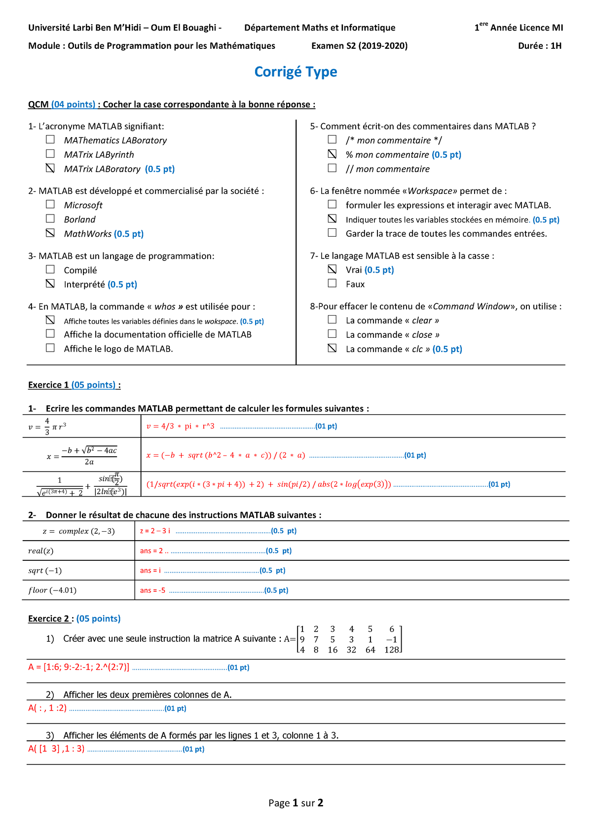 Corrig Ã© Type S2 OPM - Page 1 Sur 2 Université Larbi Ben M’Hidi – Oum ...