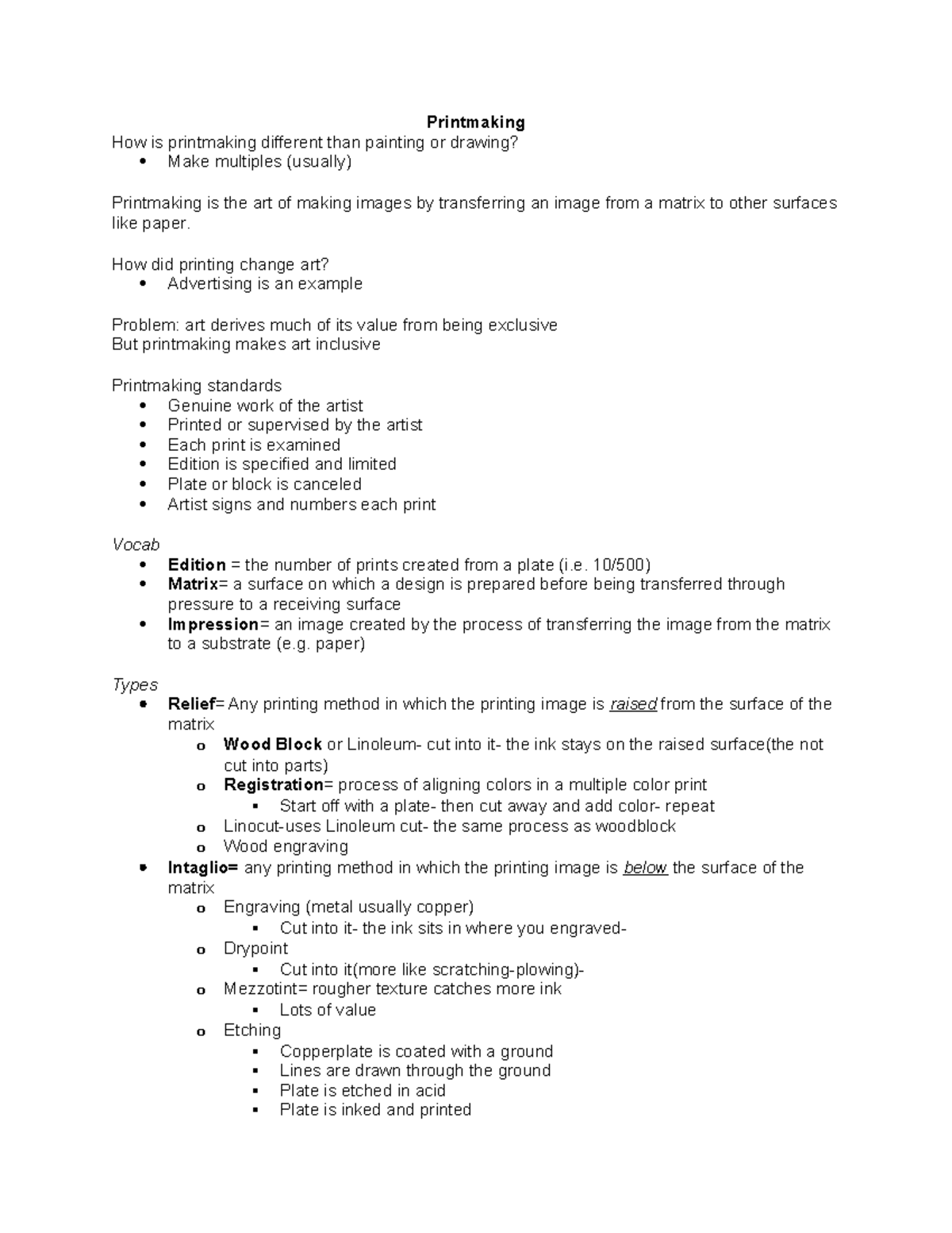 Notes 8-12 - Sections 8 - 12, Teacher: Josh Hobbs - Printmaking How is ...