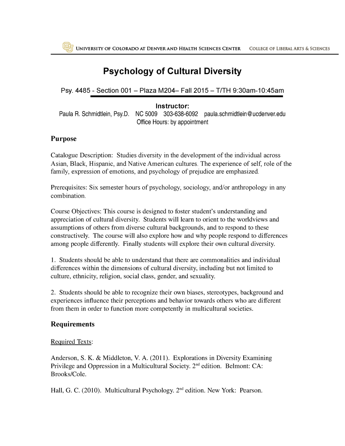 Psychology of Cultural Diversity fall 15 - Psychology of Cultural ...