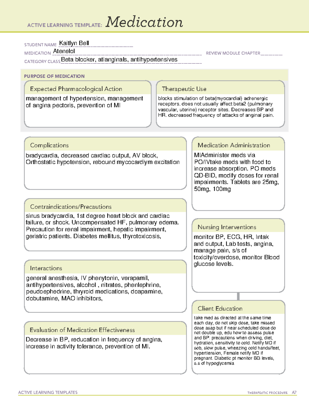 Atenelol - Drug Card - ACTIVE LEARNING TEMPLATES THERAPEUTIC PROCEDURE ...