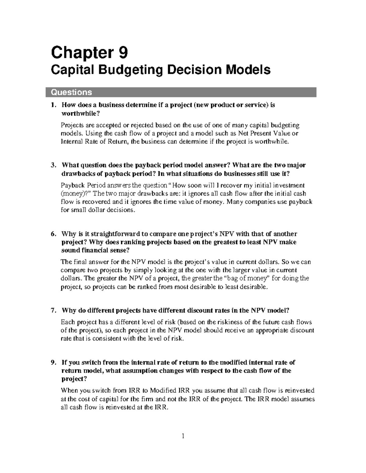 Chapter 09 Solutions Capital Budgeting Decision Models Resources Studocu