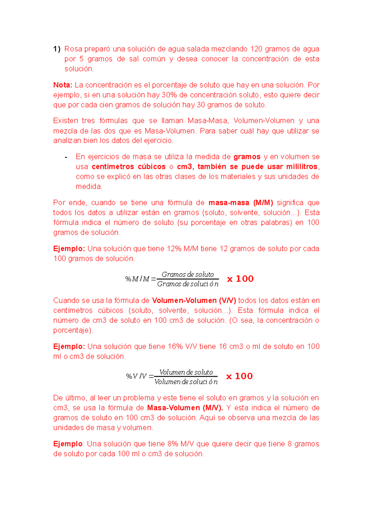 Centimetros Cubicos Y Mililitros Es Lo Mismo Quimica- Formulas - 1) Rosa preparó una solución de agua salada mezclando  120 gramos de agua por 5 - StuDocu